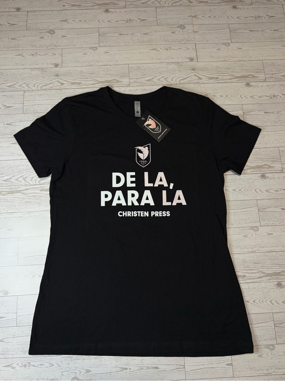 Christen Press 'De La, Para La' Black “Angel City” Tee With Light Pink Accents